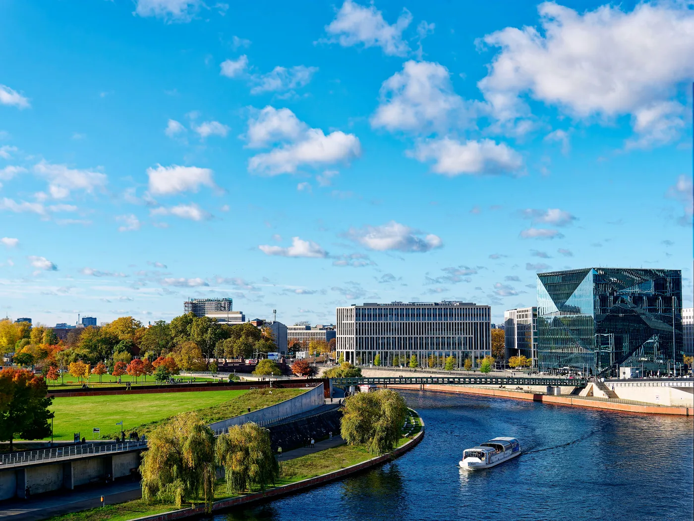 The Spree in Berlin, looking across the park towards the Hauptbahnhof quarter
