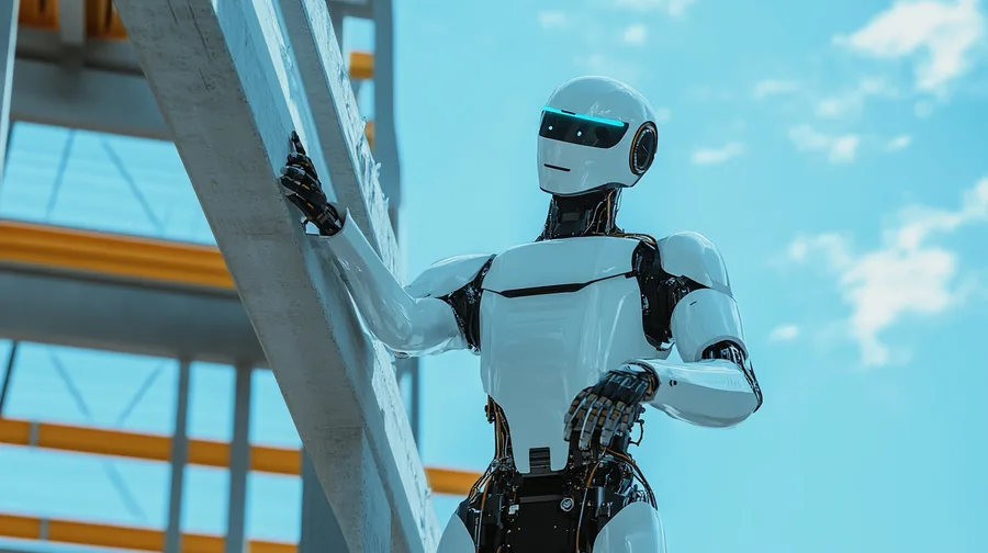 A white humanoid robot standing on a construction site