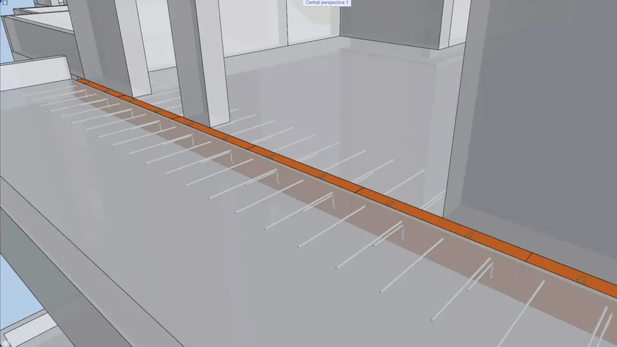 A BIM model with reinforcement placed along a structural element